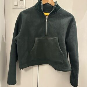 Yellow Label Dark Green Quarter-Zip Fleece Pullover
